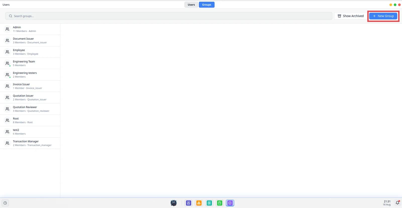 The Groups list with the New group button