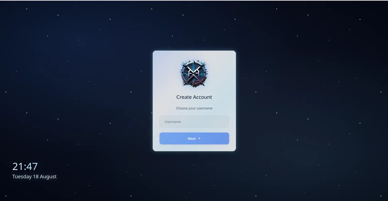 The signup screen the invited user sees, where they choose a username and password