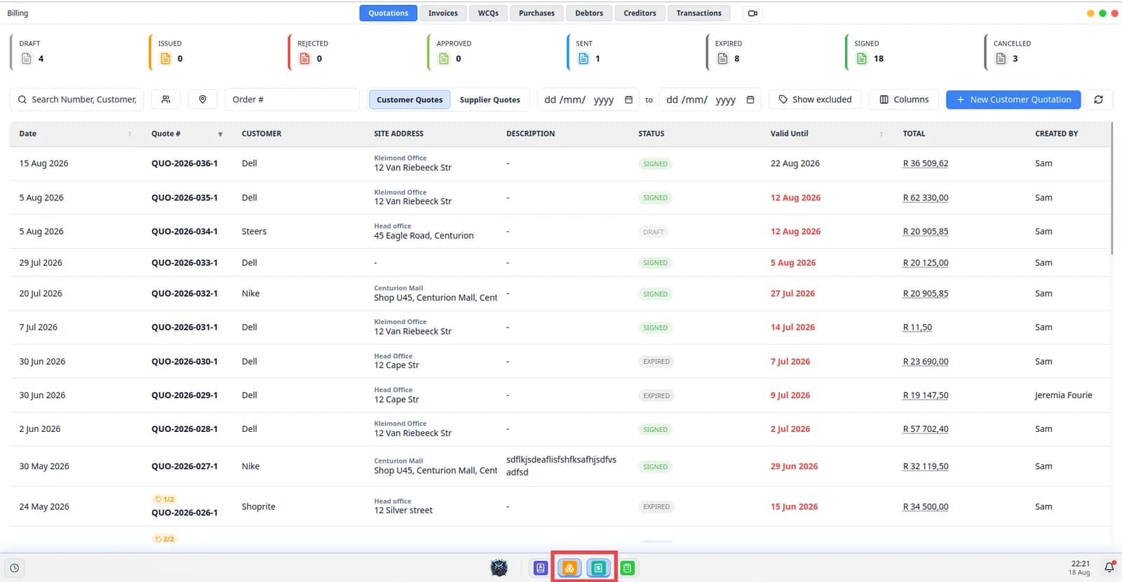 The taskbar with the open apps highlighted