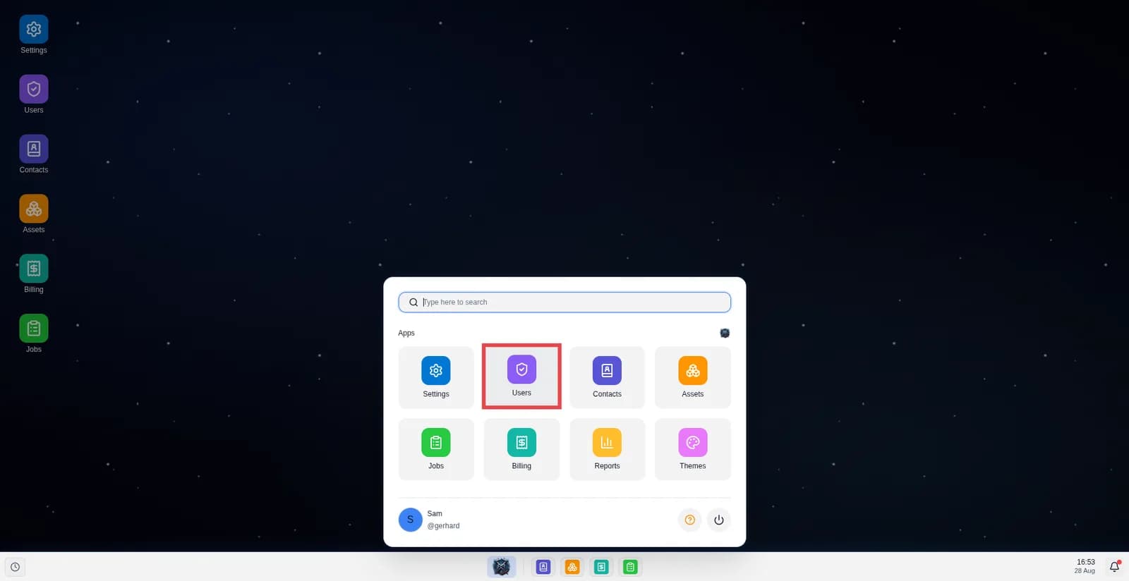 Open the users app to set the user access and views.