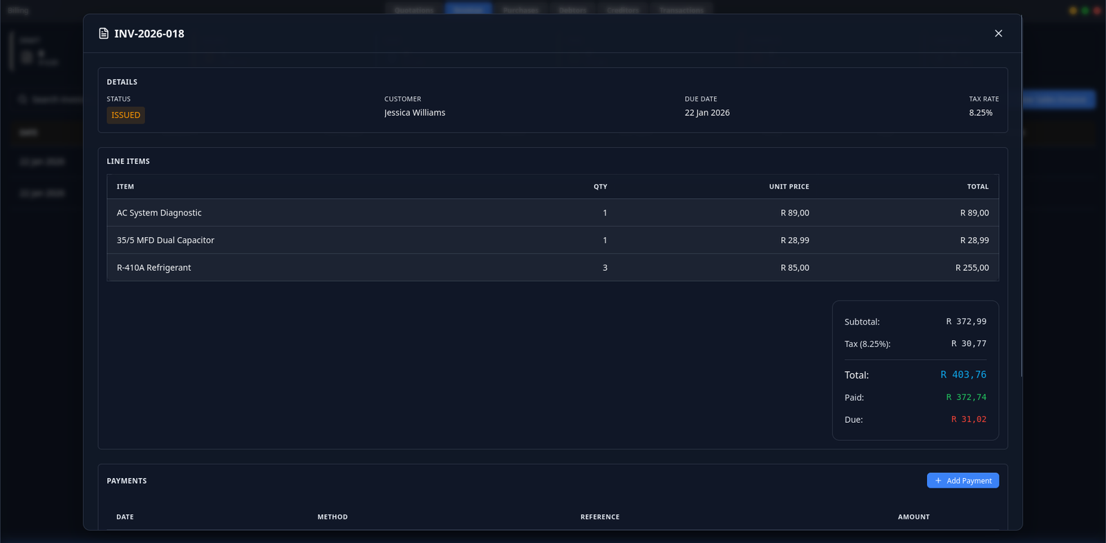 ServiceOps ERP screen 13